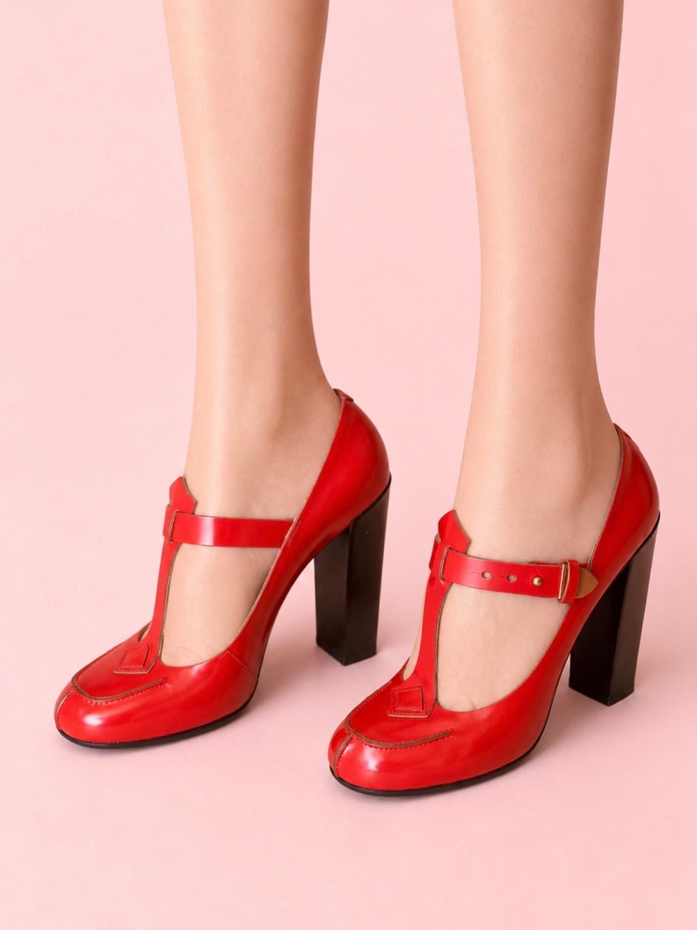 Chloe Leather Mary Jane Block Heel Pumps Harvard SPAZZ CALF 306 GINGER